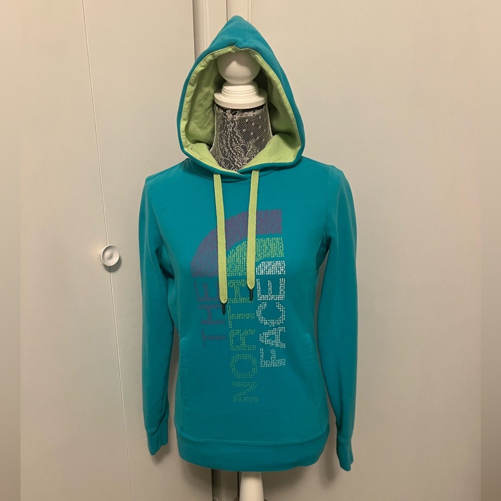 The North Face Women’s XS Turquoise Graphic Pullover Hoodie Blue Green XS